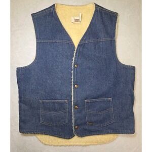 Vtg 1970s Sears Roebucks Denim Sherpa Western Workwear Trucker‎ Vest Men's L T